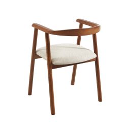 Lot de 4 chaises LORENZ chêne massif couleur noyer et tissu beige