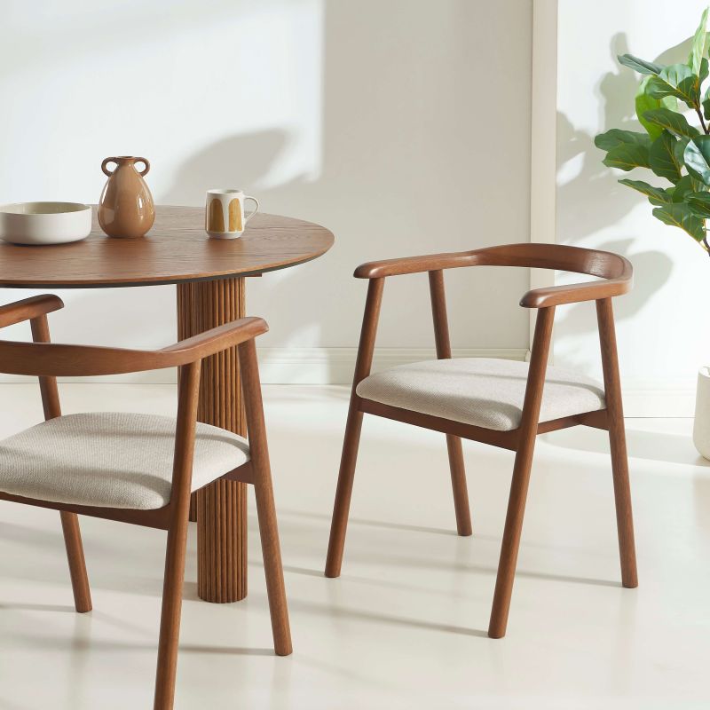 Lot de 4 chaises LORENZ chêne massif couleur noyer et tissu beige