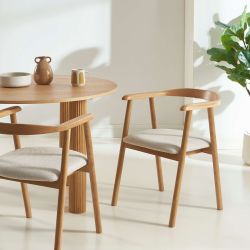 Lot de 4 chaises LORENZ chêne massif et tissu beige