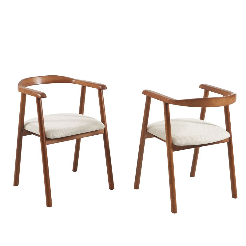 Lot de 6 chaises LORENZ chêne massif couleur noyer et tissu beige