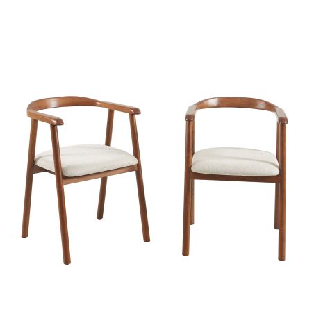 Lot de 6 chaises LORENZ chêne massif couleur noyer et tissu beige