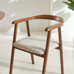 Lot de 6 chaises LORENZ chêne massif couleur noyer et tissu beige