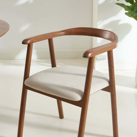 Lot de 6 chaises LORENZ chêne massif couleur noyer et tissu beige