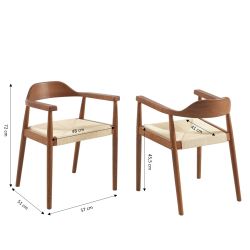 Lot de 4 chaises MARTIE chêne massif couleur noyer et corde