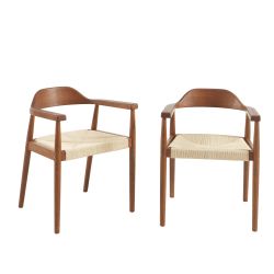Lot de 4 chaises MARTIE chêne massif couleur noyer et corde
