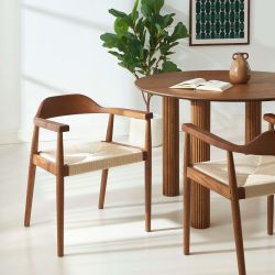 Lot de 6 chaises MARTIE chêne massif couleur noyer et corde