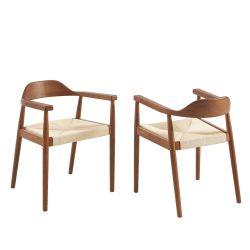 Lot de 6 chaises MARTIE chêne massif couleur noyer et corde