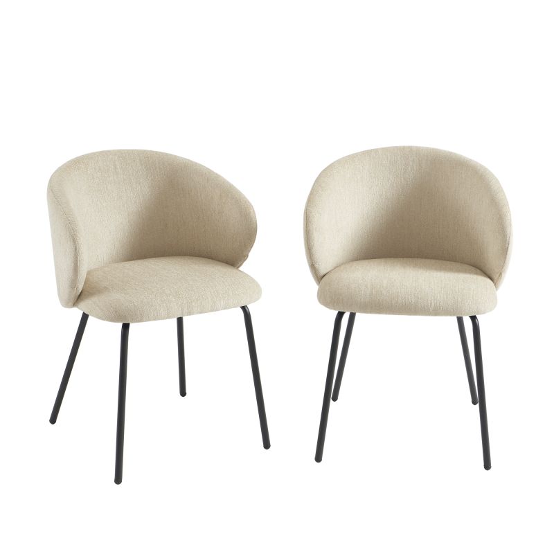Lot de 4 chaises CASSIE tissu chenille beige et pieds métal noir