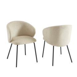 Lot de 4 chaises CASSIE tissu chenille beige et pieds métal noir