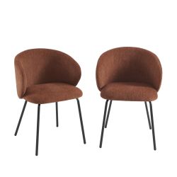 Lot de 4 chaises CASSIE tissu chenille terracotta et pieds métal noir