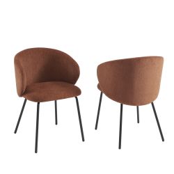 Lot de 4 chaises CASSIE tissu chenille terracotta et pieds métal noir