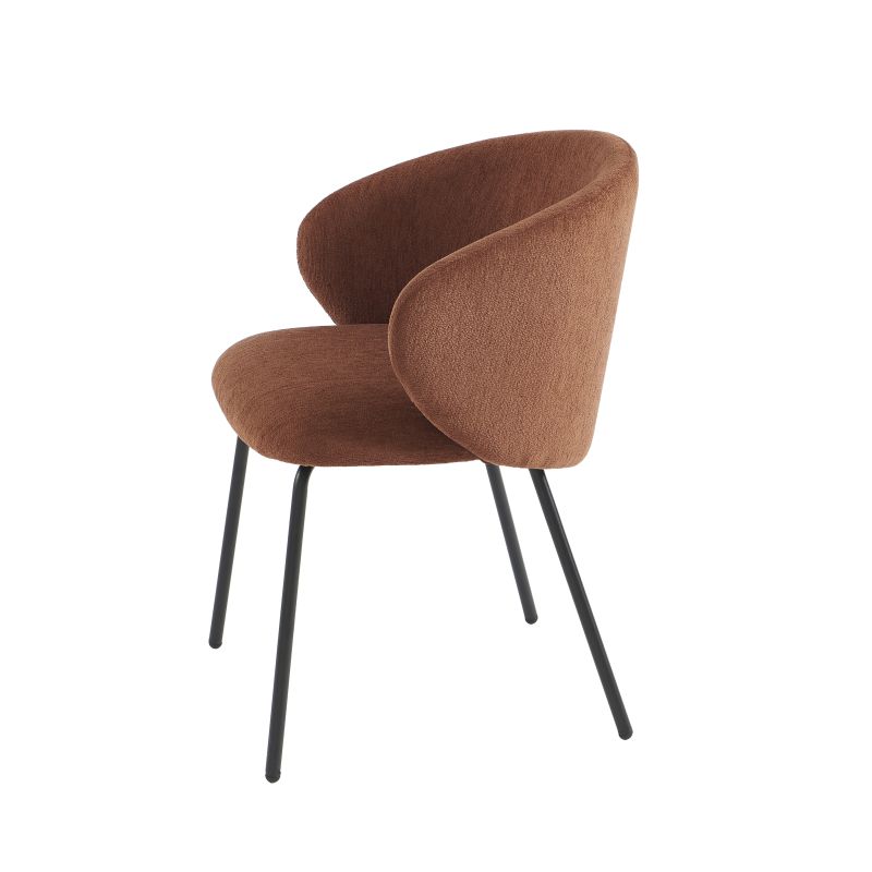 Lot de 4 chaises CASSIE tissu chenille terracotta et pieds métal noir