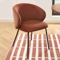 Lot de 4 chaises CASSIE tissu chenille terracotta et pieds métal noir