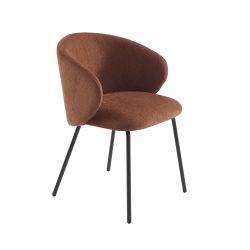Lot de 6 chaises CASSIE tissu chenille terracotta et pieds métal noir