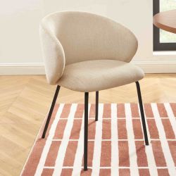 Lot de 6 chaises CASSIE tissu chenille beige et pieds métal noir