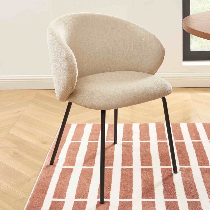 Lot de 6 chaises CASSIE tissu chenille beige et pieds métal noir