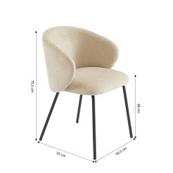 Lot de 6 chaises CASSIE tissu chenille beige et pieds métal noir
