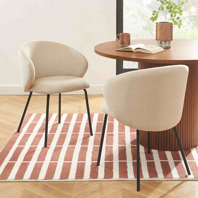 Lot de 6 chaises CASSIE tissu chenille beige et pieds métal noir