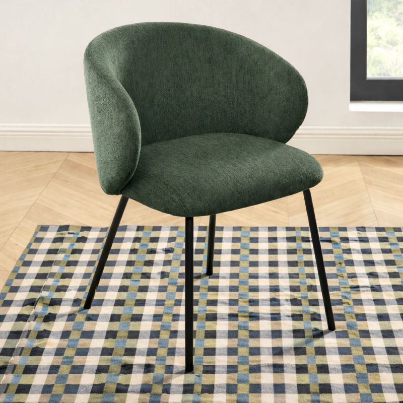 Lot de 6 chaises CASSIE tissu chenille vert et pieds métal noir