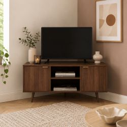 Meuble TV d'angle JEANNE effet noyer 115cm