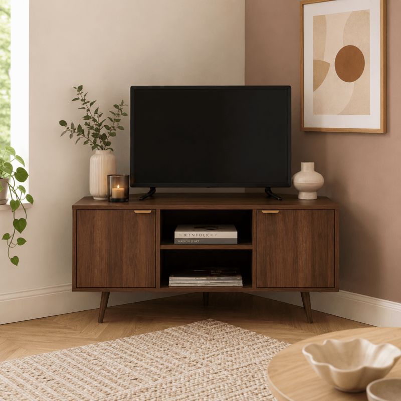 Meuble TV d'angle JEANNE effet noyer 115cm