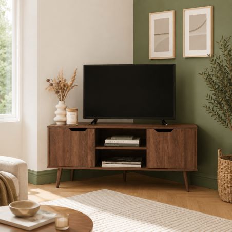 Meuble TV d'angle LYNA effet noyer 115cm