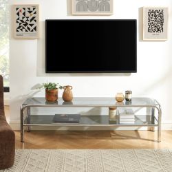 Meuble TV MAGGY verre trempé noir structure en chrome