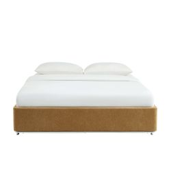 Lit coffre MAGGY 160x200 tissu chenille marron sommier inclus