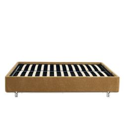 Lit coffre MAGGY 160x200 tissu chenille marron sommier inclus