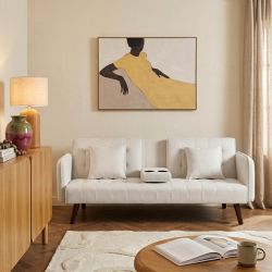 Canapé droit convertible CENOA 3 places tissu chenille tramé beige