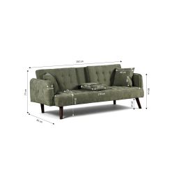 Canapé droit convertible CENOA 3 places tissu chenille tramé vert