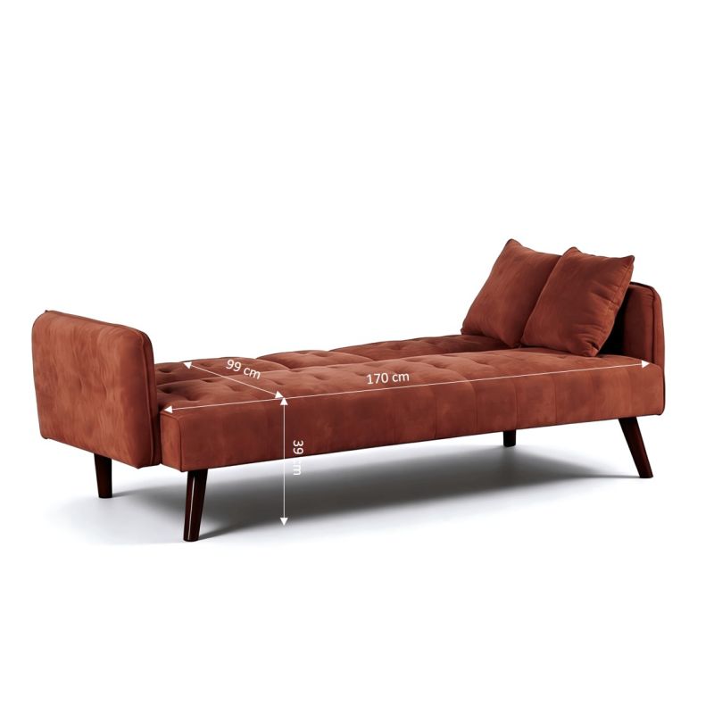 Canapé droit convertible CENOA 3 places tissu chenille tramé brique
