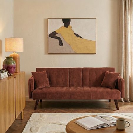 Canapé droit convertible CENOA 3 places tissu chenille tramé brique