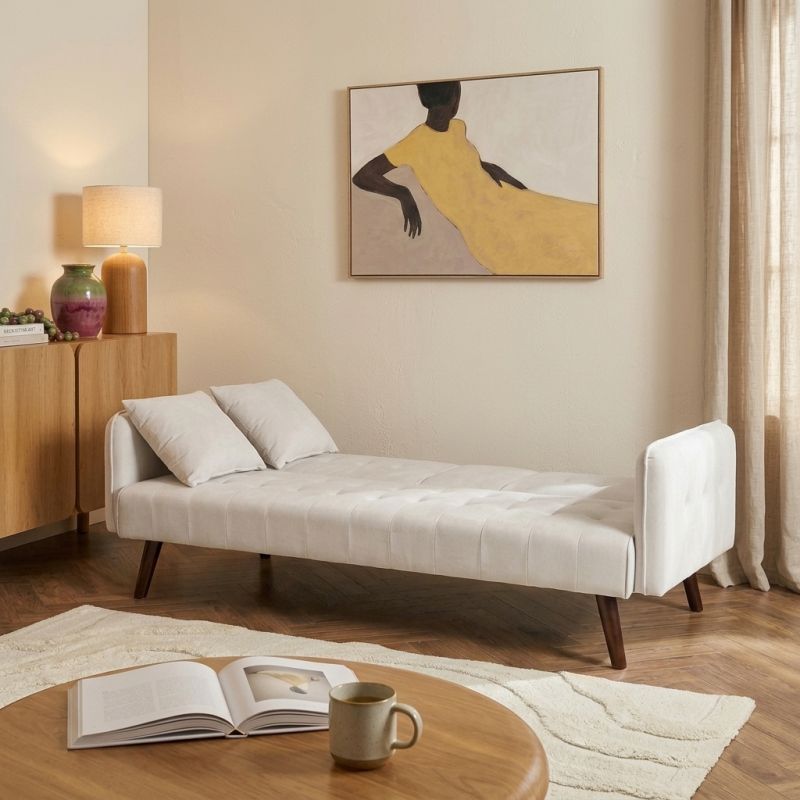 Canapé droit convertible CENOA 3 places tissu chenille tramé beige