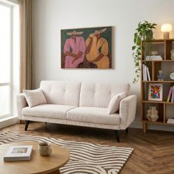 Canapé droit convertible CRENOA 3 places velours côtelé beige