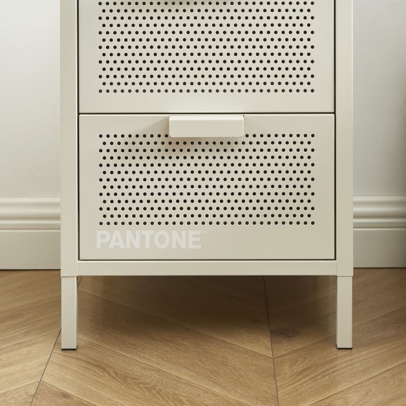 Table de chevet PANTONE métal beige sable double tiroirs 40cm