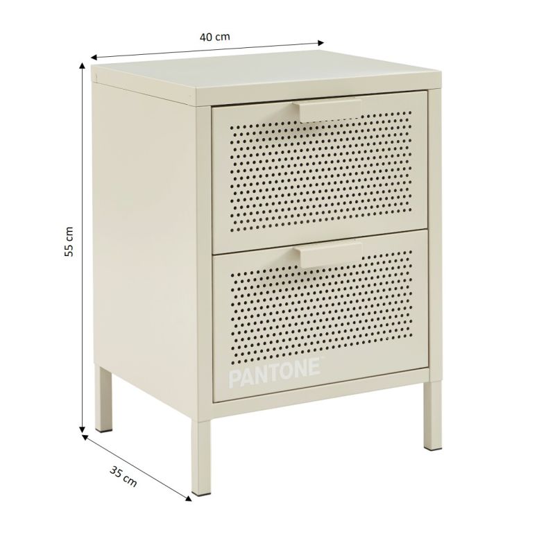 Table de chevet PANTONE métal beige sable double tiroirs 40cm