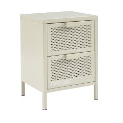 Table de chevet PANTONE métal beige sable double tiroirs 40cm