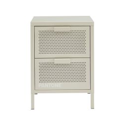 Table de chevet PANTONE métal beige sable double tiroirs 40cm