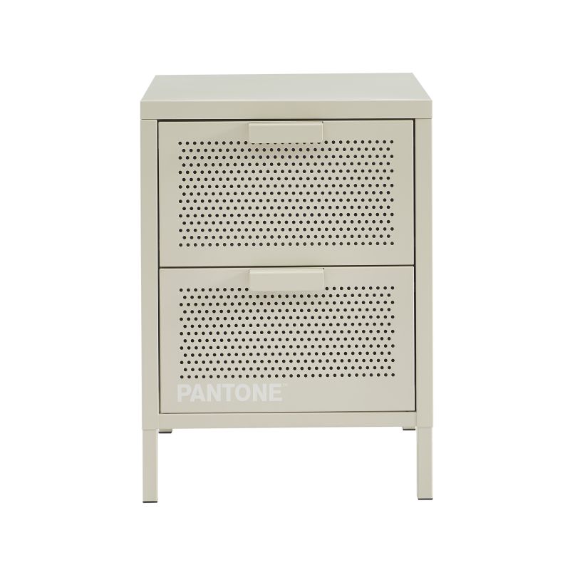 Table de chevet PANTONE métal beige sable double tiroirs 40cm