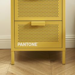Table de chevet PANTONE métal jaune moutarde double tiroirs 40cm