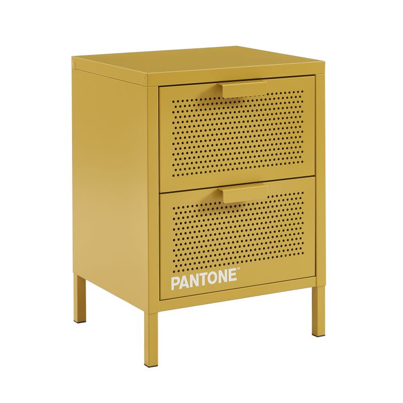 Table de chevet PANTONE métal jaune moutarde double tiroirs 40cm