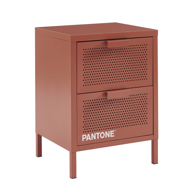 Table de chevet PANTONE métal terracotta double tiroirs 40cm