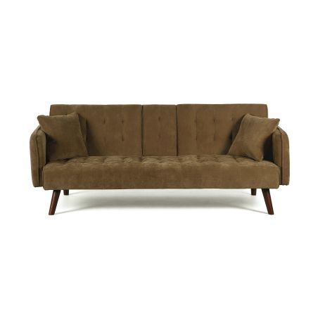 Canapé droit convertible CENOA 3 places tissu chenille tramé marron kaki