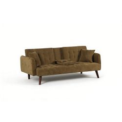 Canapé droit convertible CENOA 3 places tissu chenille tramé marron kaki