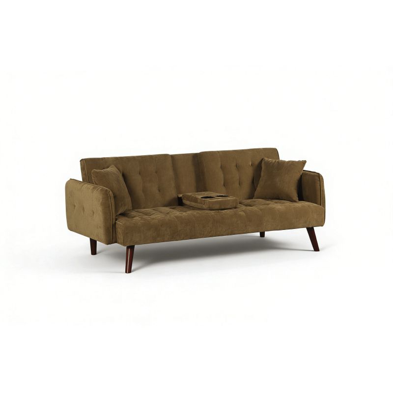 Canapé droit convertible CENOA 3 places tissu chenille tramé marron kaki