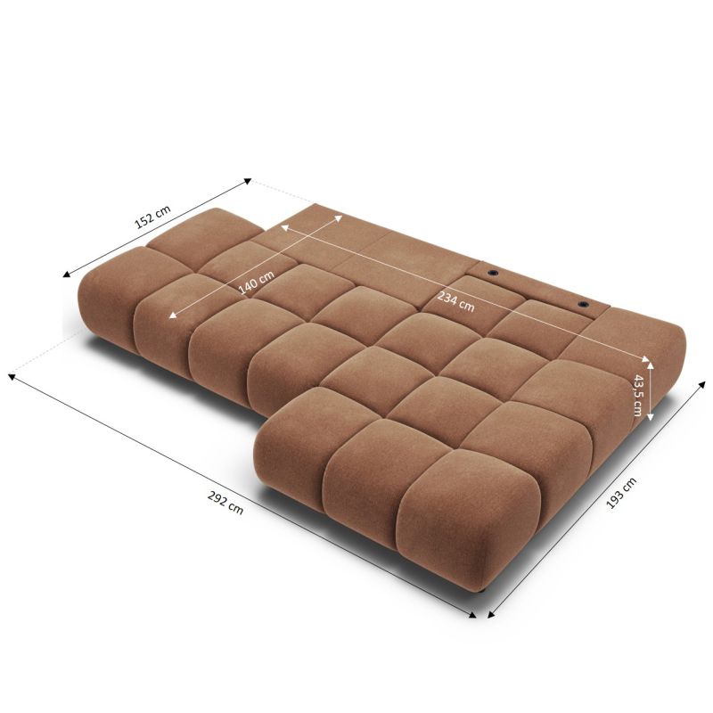 Canapé d'angle droit convertible ALMERA 4 places tissu terracotta