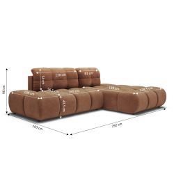Canapé d'angle droit convertible ALMERA 4 places tissu terracotta