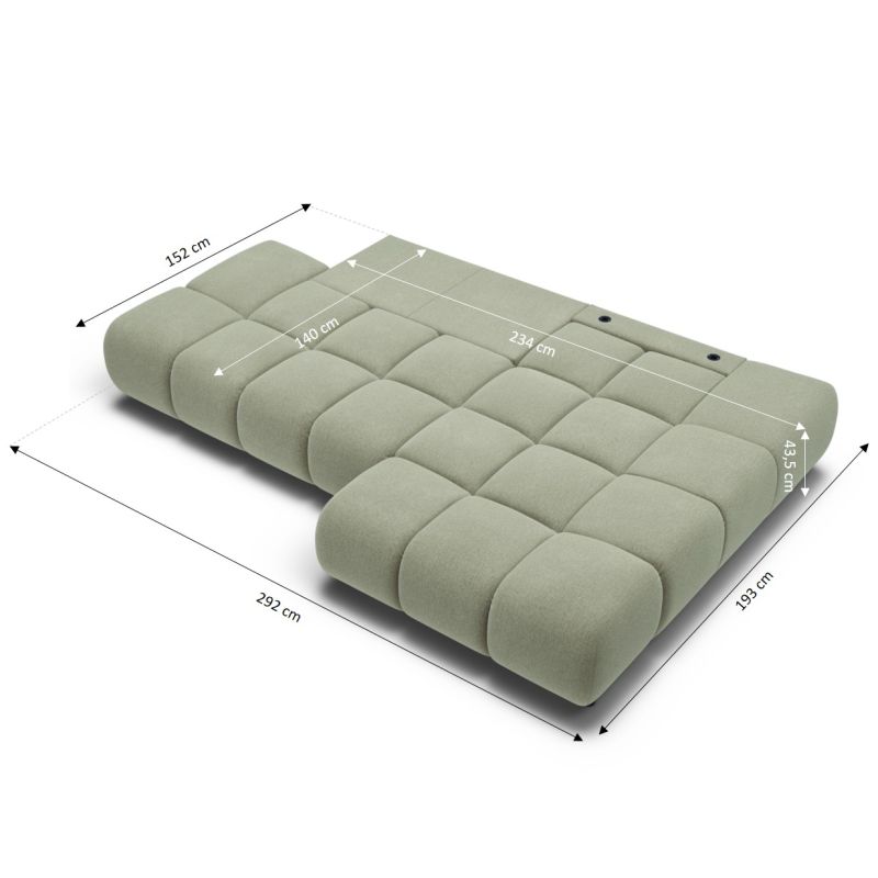 Canapé d'angle droit convertible ALMERA 4 places tissu vert
