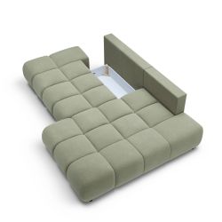 Canapé d'angle droit convertible ALMERA 4 places tissu vert